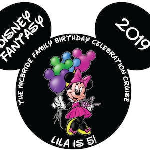 Minnie with Balloons Birthday Celebration Disney Cruise Personalized Door Magnet