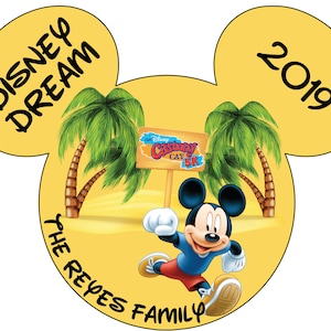 Castaway Cay 5K Mickey Mouse or Minnie Mouse Yellow Background Personalized Disney Cruise Door Magnet