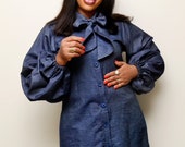 Denim Dress With African Print Head Wrap Jade Cotton Blend Denim African Fashion Women Fashion Easter Gift