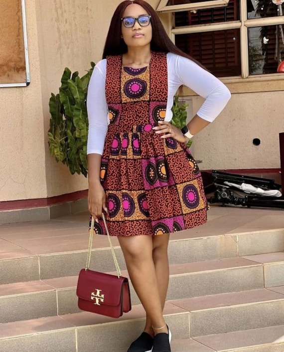 African print pinafore dress deals