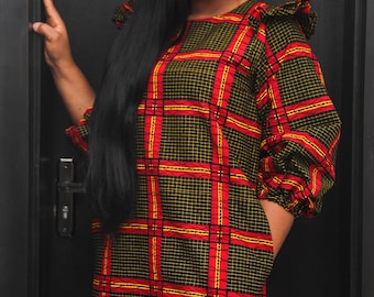 African Print Shift Dress: Ankara Cotton Denim Style