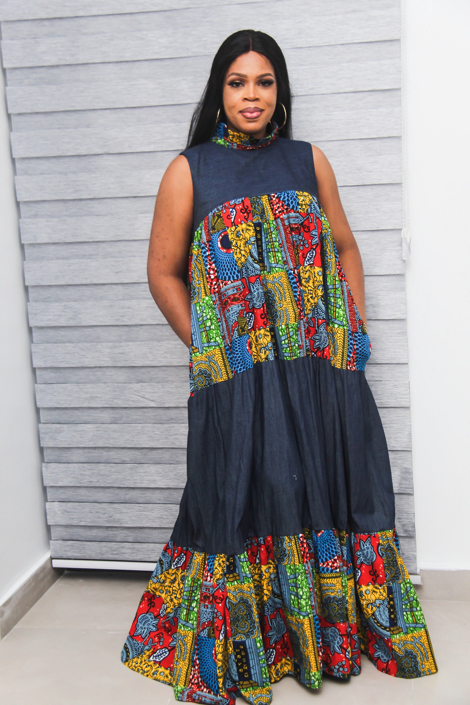 Makena Maxi Denimkara Dress/ Ankara Maxi Dress/ African Women - Etsy