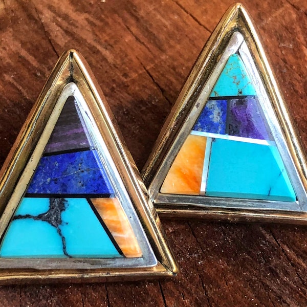 Navajo Irv Monte Stone Inlay Native American Indian Earrings