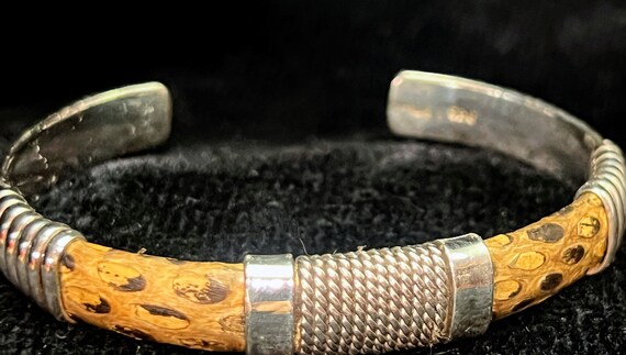 Vintage Snakeskin Mens Cuff Bracelet Mexico Sterl… - image 2