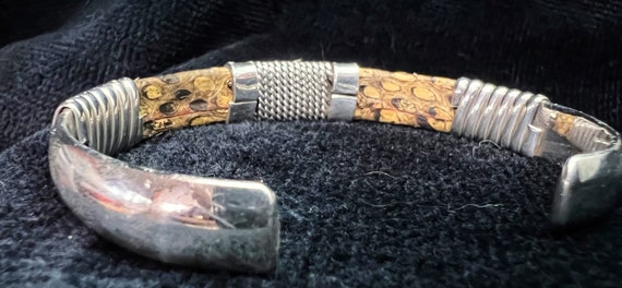 Vintage Snakeskin Mens Cuff Bracelet Mexico Sterl… - image 8