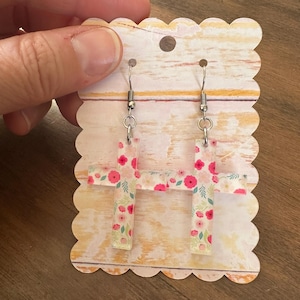 acrylic floral cross earrings