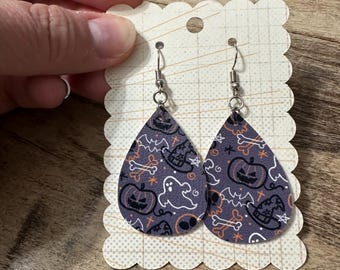 Halloween printed lightweight faux leather earrings