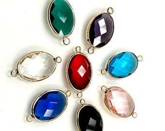 5 Pieces Lot Oval Shape Gold Plated Bazel Charm Links Connector 10x8mm, 12x10mm, 18x13mm, 20x15mm Faceted Gemstone Crystal Glass Connectors