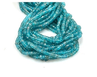 Faceted Blue Green Apatite Natural Gemstone Heishi Disc Shape, Tyre Shape Beads Strand Size 6mm Real Gemstone Beads for DIY Jewelry Making