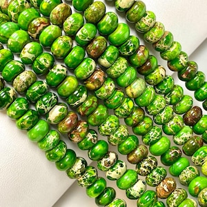 Green Sediment Jasper Beads 8mm Smooth Rondelle Imperial Impression Jasper Stone, 15.5&quot; Full Strand, Wholesale Beads For Jewelry Making