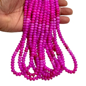 Pink Peruvian Opal Rondelle Beads 7-8mm, 16” Strand – Natural Opal Beads for Jewelry Making, Bright Pink Gemstone Beads, Smooth Finish