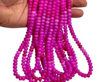 Pink Peruvian Opal Rondelle Beads 7-8mm, 16” Strand – Natural Opal Beads for Jewelry Making, Bright Pink Gemstone Beads, Smooth Finish