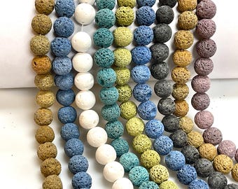 Lote de 9 hebras al por mayor de cuentas redondas de piedra de lava natural de tamaño 12 mm 15,5" para hacer joyas, hebras de cuentas sueltas