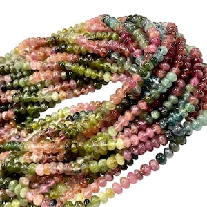 16&quot; Long 4mm Tourmaline Gemstone Beads Natural Multi Color Tourmaline Smooth Rondelle Beads For Jewelry Making Craft Tourmaline Loose Beads