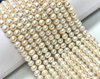 Natural Pearl Beads Size 6mm For Jewelry Making, White Color Round Pearl Gemstone Beads For DIY Jewelry Making Supplies Loose Beads