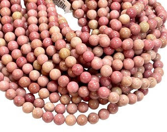 16" Natural Rhodonite Gemstone Smooth Round Shape Beads 4mm 6mm 8mm AAA Quality Healing Real Gemstone Beads for Jewelry Making Craft