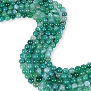 Green Stripe Agate Gemstone Smooth Round Beads Strands 16 Inch Long 6mm 8mm For Jewelry Making Craft Green Agate Loose Beads Strands