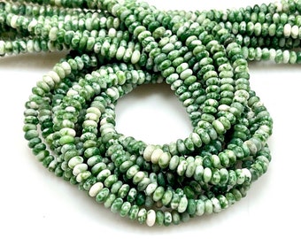 4x2 Forest Green Jasper Gemstone Rondelle Heishi disc Shape Beads Strands Full 16" Long Strands, Gemstone Loose Beads for Jewelry Making