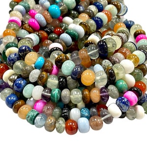 16&quot; long Beautiful Rainbow color Mixed Natural Gemstone smooth Rondelle shape beads, 6-7mm Multi color gemstone Beads, Disco Loose Beads