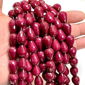 Ruby Jade Gemstone Beads, Ruby Jade Natural Gemstone Faceted Drops Briolette Shape Beads Size 15x10mm 16x12mm For Jewelry Making Crafts
