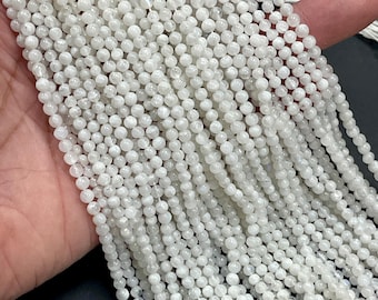 White Rainbow Moonstone Natural Gemstone Smooth Round Beads 4mm Healing Real Gemstone Beads for Jewelry Making Loose Beads Jewelry Crafts