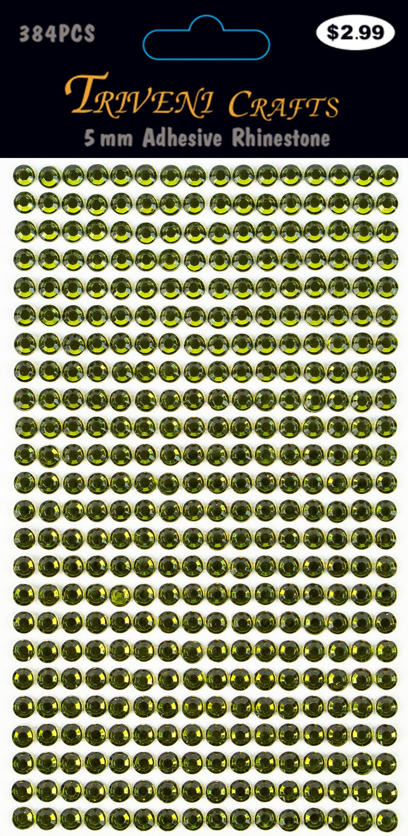 3 Sheets Olive 5mm Adhesive Rhinestone Dot Sticker