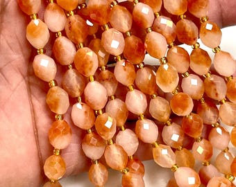 Fancy Agate Gemstone Faceted Barrel Beads 10x8mm, 15” Strand, Orange Gemstone Beads for Jewelry Making, Polished Barrel Shape Agate Beads