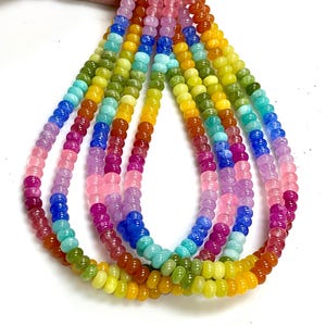 8mm Beautiful Rainbow Shaded Quartz Smooth Rondelle Shape Beads Strands 16&quot; Long, Multi Color Quartz Gemstone Beads, Wholesale Jewelry Craft