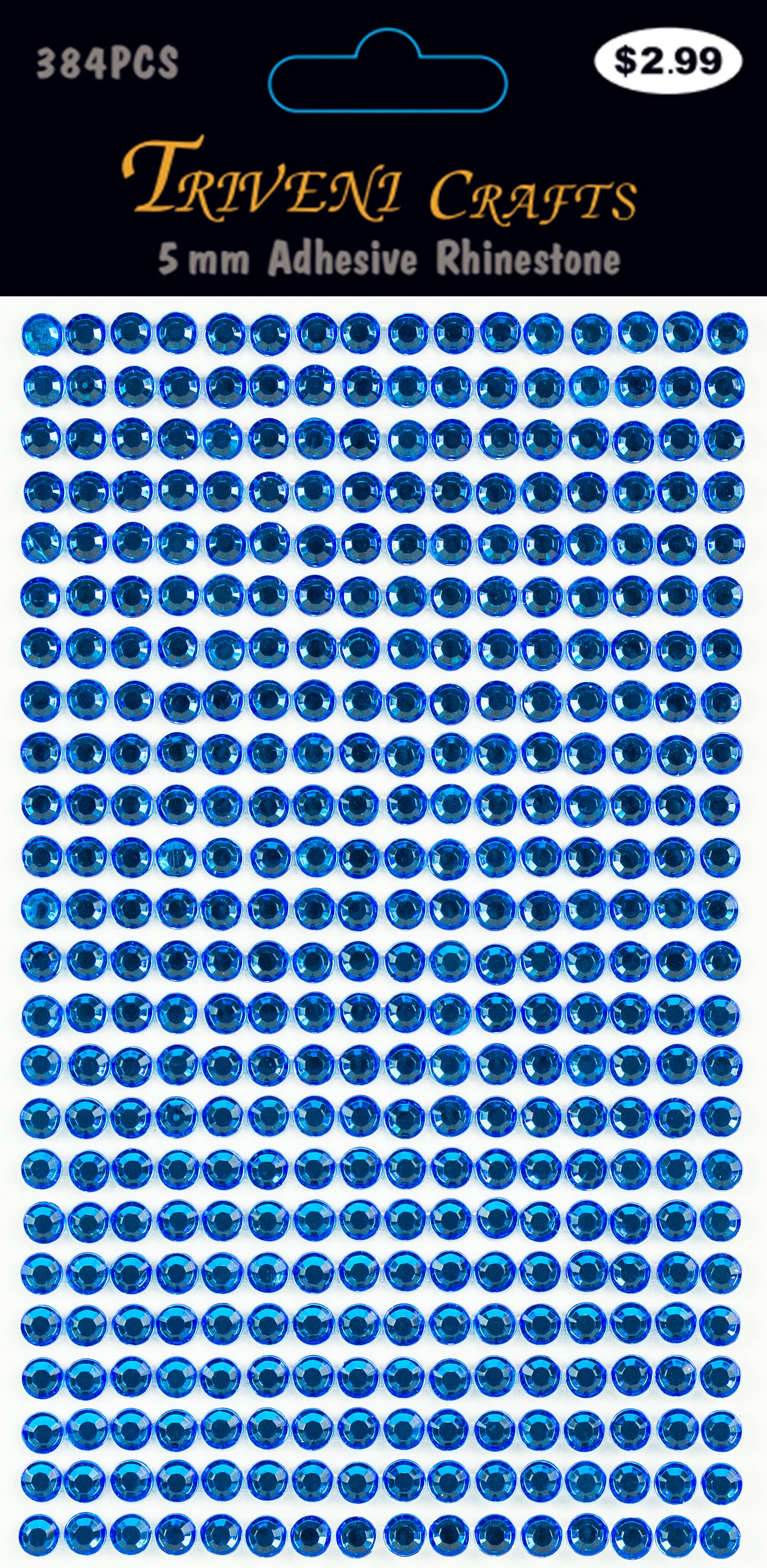 3 Sheets Sapphire 5mm Adhesive Rhinestone Dot Sticker 