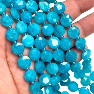 10mm Apatite Quartz Gemstone Faceted Coin Beads, Natural Blue Gemstone Coin Beads Strand, Round Flat Faceted Beads for Jewelry Making