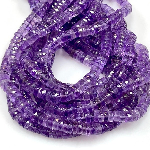 Amethyst Natural Gemstone Faceted Heishi Disc Shape, Tyre Shape Beads Strand Size 6mm Healing Real Gemstone Beads for DIY Jewelry Making