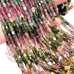 16" Long 8x4mm Tourmaline Gemstone Beads Natural Multi Color Tourmaline Smooth Rectangular Beads Jewelry Making Craft Tourmaline Loose Beads