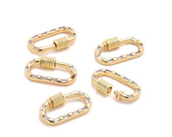 Carabiner Screw Clasp Val, Interlocking Oval Shaped Clasps, Gold Silver Screw Lock for Bracelet Necklace Making Connector Cubic Zirconia