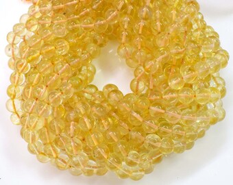 Perles rondes en pierres précieuses naturelles de citrine lisse, taille du brin 8 mm, guérison par le yoga, perles de pierres précieuses réelles, fabrication de bijoux, perles de pierre rondes jaunes