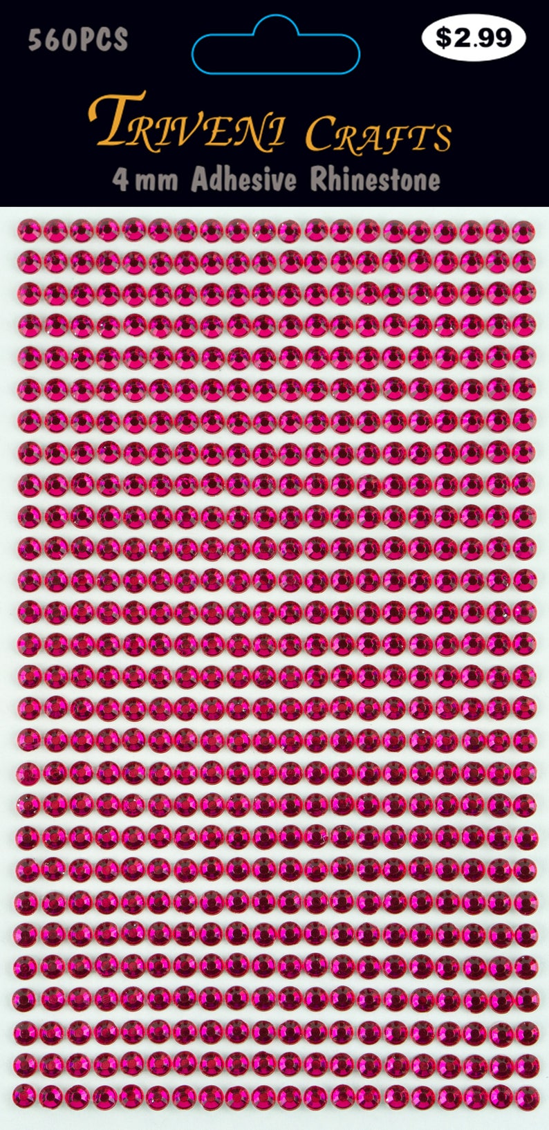 Fushcia 4mm Adhesive Rhinestone Dot Sticker 3 Sheets