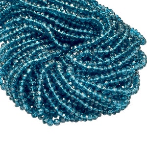 14" Long Blue Apatite Natural Gemstone Micro Faceted Round Shape Beads Strand Size 4mm Real Apatite Gemstone Spacer Beads for Jewelry Making