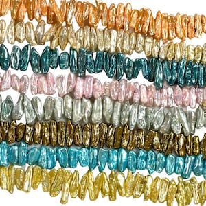 21x8mm Natural Biwa Stick Shape Pearl Gemstone Beads Stands, For Jewelry Making, Full 16&quot; Long Strands Real Multicolor Pearl Beads Strands