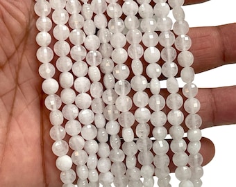 White Quartz Gemstone Beads 6mm Faceted Coin Shape Strand 15” Long Polished Beads for Jewelry Making DIY Necklace Bracelet Supplies