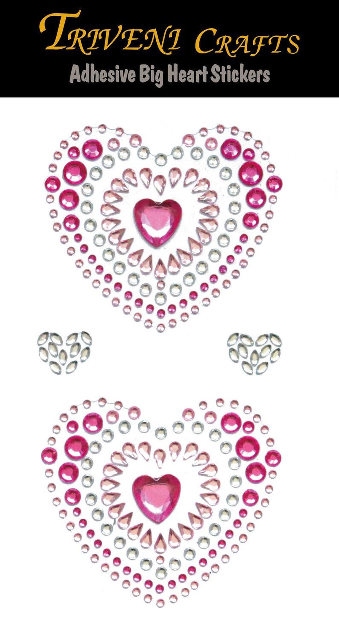 Sheet Adhesive Rhinestone Stickers, Adhesive Big Size Hearts