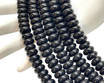 Black Onyx Rondelle Beads 8mm Smooth Gemstone Beads Strand, Glossy Black Onyx Beads for Jewelry Making, 15.5” Long Strand