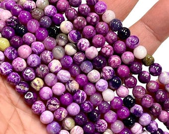 Cuentas de jaspe charoíta de 6 mm, redondas, lisas y pulidas, de color púrpura, de 15,5" de largo, color rosa lavanda, para hacer joyas.