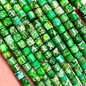 Green Sediment Jasper Beads 6x6mm Smooth Tube Imperial Impression Jasper Stone, 15.5&quot; Full Strand, Wholesale Beads For Jewelry Making