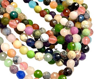 10mm Mixed Gemstone Beads | Faceted Round Gemstone Beads | 10mm Beads | Beads By The Strand | Loose Beads For DIY Jewelry Making Crafts