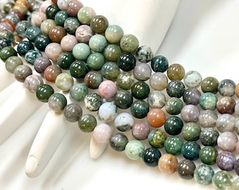 16" Long Smooth Indian Agate Natural Gemstone Round Beads Strand Size 4mm 6mm 8mm Gemstone Beads Jewelry Making crafts Stone Loose Beads