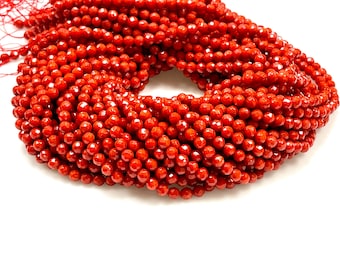 Rote Koralle Natürliche Edelstein facettierte runde Form Perlen Strang 5 mm AAA Qualität Echte Rote Koralle Perlen für Schmuck machen Lose Perlen Stränge