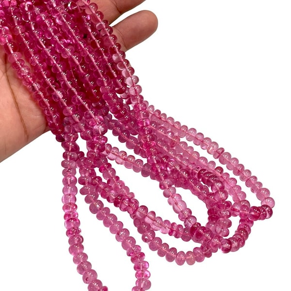 Pink Topaz Natural Gemstone Smooth Rondelle Shape Beads Full 16" Strand 6-7mm AAA Quality Healing Real Gemstone Beads for Jewelry Making