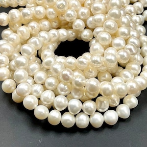 Natural Pearl Beads Size 6mm For Jewelry Making, White Color Round Pearl Gemstone Beads For DIY Jewelry Making Supplies Loose Beads 16&quot; Long