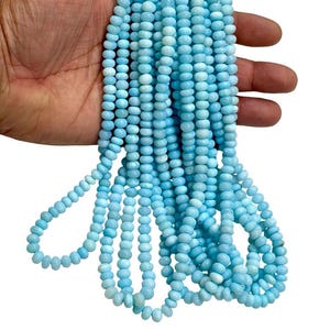 7-8mm Blue Peruvian Opal Gemstone Beads Strands, Genuine Opal Rondelle Shape Beads 16&quot; Long For Jewelry Making Handmade Beads Crafts