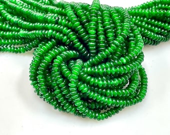 4mm Green Emerald Quartz Gemstone Smooth Rondelle shape Beads 16" Strands AAA Quality Gemstone Beads for Jewelry Making Loose Beads Strands