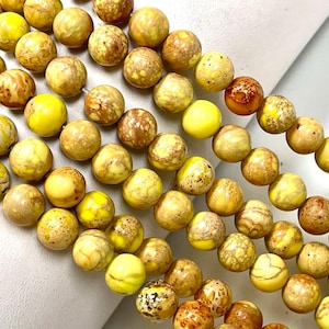 Yellow Sea Sediment Jasper Beads 8mm Smooth Round Imperial Impression Jasper Stone, 15.5&quot; Full Strand, Wholesale Beads For Jewelry Making